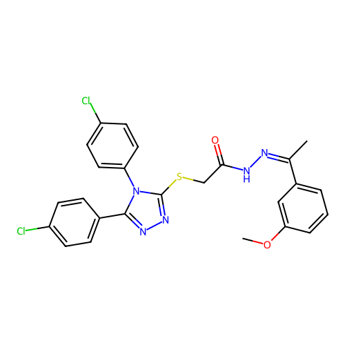 (Z)-2-((4,5-bis(4-chlorophenyl)-4H-1,2,4-triazol-3-yl)thio)-N'-(1-(3-methoxyphenyl)ethylidene)acetohydrazide structure