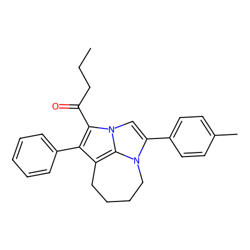 1-(1-phenyl-4-(p-tolyl)-5,6,7,8-tetrahydro-2a,4a-diazacyclopenta[cd]azulen-2-yl)butan-1-one structure