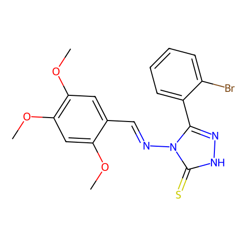 (E)-5-(2-bromophenyl)-4-((2,4,5-trimethoxybenzylidene)amino)-4H-1,2,4-triazole-3-thiol structure