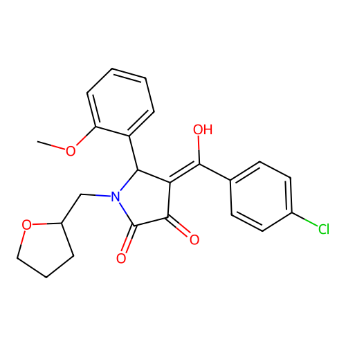 (4E)-4-[(4-chlorophenyl)(hydroxy)methylidene]-5-(2-methoxyphenyl)-1-(tetrahydrofuran-2-ylmethyl)pyrrolidine-2,3-dione structure