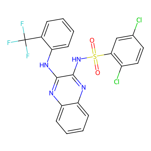 2,5-dichloro-N-(3-((2-(trifluoromethyl)phenyl)amino)quinoxalin-2-yl)benzenesulfonamide structure