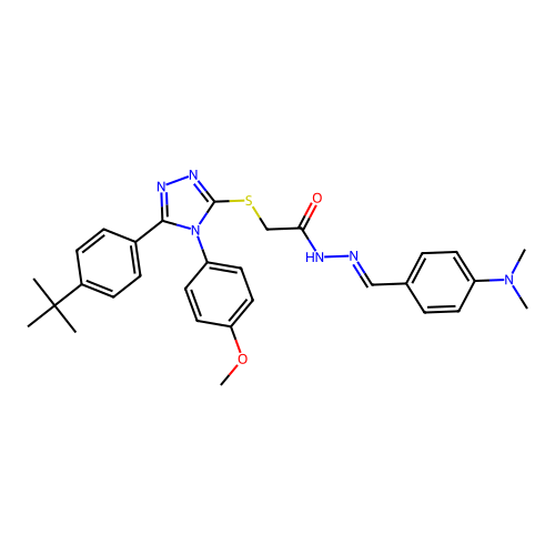 2-{[5-(4-tert-butylphenyl)-4-(4-methoxyphenyl)-4H-1,2,4-triazol-3-yl]sulfanyl}-N'-{(E)-[4-(dimethylamino)phenyl]methylidene}acetohydrazide structure
