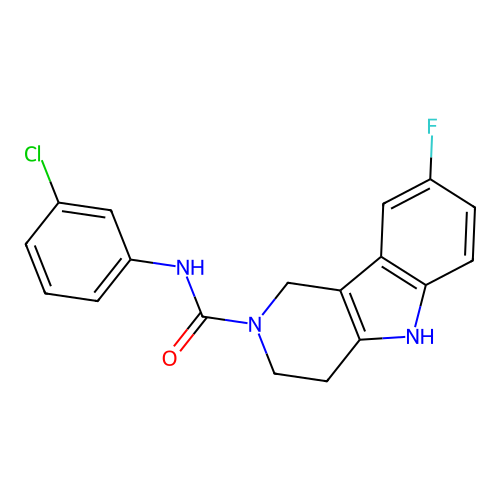 N-(3-chlorophenyl)-8-fluoro-1,3,4,5-tetrahydro-2H-pyrido[4,3-b]indole-2-carboxamide structure