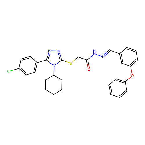 2-{[5-(4-chlorophenyl)-4-cyclohexyl-4H-1,2,4-triazol-3-yl]sulfanyl}-N'-[(E)-(3-phenoxyphenyl)methylidene]acetohydrazide structure