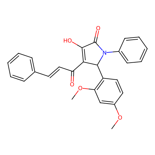 2-(2,4-dimethoxyphenyl)-4-hydroxy-1-phenyl-3-[(E)-3-phenylprop-2-enoyl]-2H-pyrrol-5-one structure