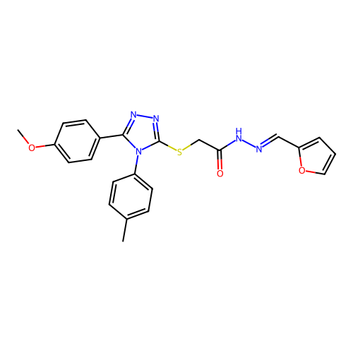 N'-[(E)-furan-2-ylmethylidene]-2-{[5-(4-methoxyphenyl)-4-(4-methylphenyl)-4H-1,2,4-triazol-3-yl]sulfanyl}acetohydrazide structure