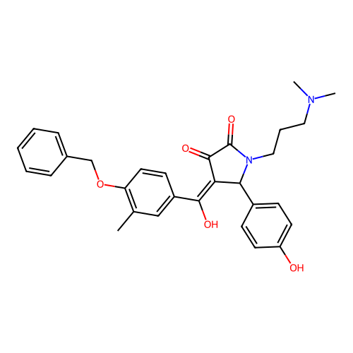 (4E)-1-[3-(dimethylamino)propyl]-4-[hydroxy-(3-methyl-4-phenylmethoxyphenyl)methylidene]-5-(4-hydroxyphenyl)pyrrolidine-2,3-dione structure