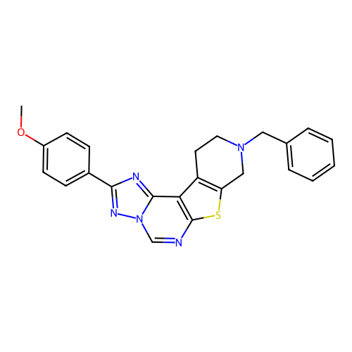 9-benzyl-2-(4-methoxyphenyl)-8,9,10,11-tetrahydropyrido[4',3':4,5]thieno[3,2-e][1,2,4]triazolo[1,5-c]pyrimidine structure