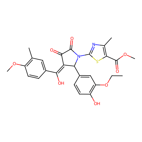 methyl 2-(2-(3-ethoxy-4-hydroxyphenyl)-4-hydroxy-3-(4-methoxy-3-methylbenzoyl)-5-oxo-2,5-dihydro-1H-pyrrol-1-yl)-4-methylthiazole-5-carboxylate structure