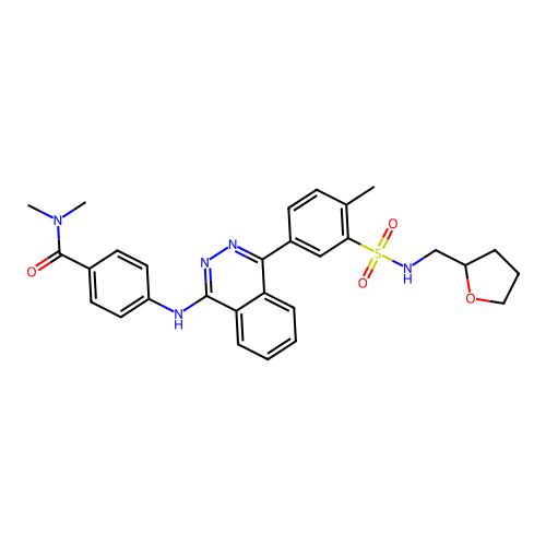 N,N-dimethyl-4-[(4-{4-methyl-3-[(tetrahydrofuran-2-ylmethyl)sulfamoyl]phenyl}phthalazin-1-yl)amino]benzamide structure