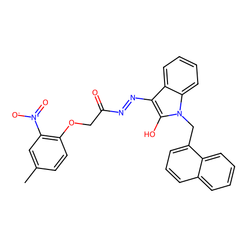 (E)-2-(4-methyl-2-nitrophenoxy)-N'-(1-(naphthalen-1-ylmethyl)-2-oxoindolin-3-ylidene)acetohydrazide structure