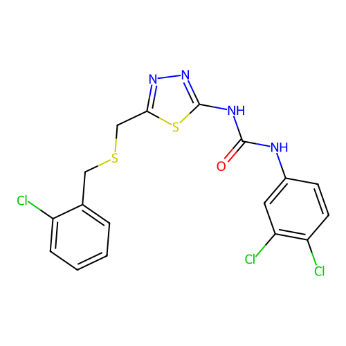 1-(5-(((2-chlorobenzyl)thio)methyl)-1,3,4-thiadiazol-2-yl)-3-(3,4-dichlorophenyl)urea structure