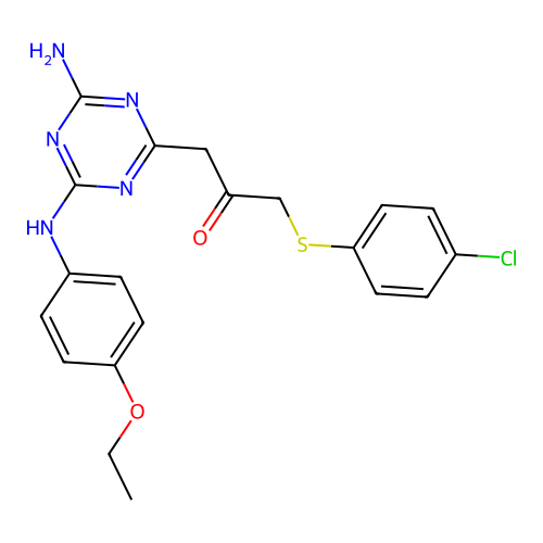 1-{4-amino-6-[(4-ethoxyphenyl)amino]-1,3,5-triazin-2-yl}-3-[(4-chlorophenyl)thio]acetone structure