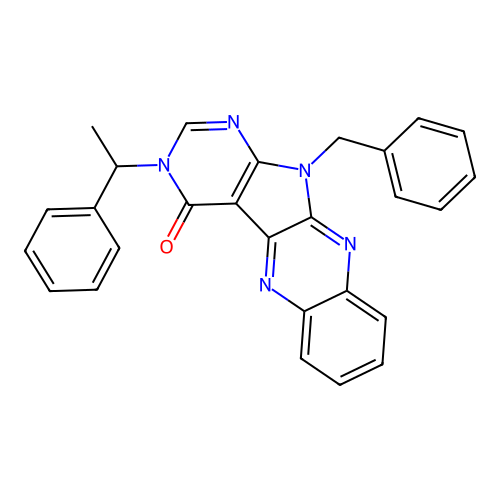 11-benzyl-3-(1-phenylethyl)-3H-pyrimido[5',4':4,5]pyrrolo[2,3-b]quinoxalin-4(11H)-one structure