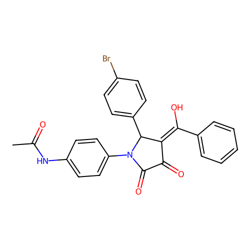 N-(4-{(3E)-2-(4-bromophenyl)-3-[hydroxy(phenyl)methylidene]-4,5-dioxopyrrolidin-1-yl}phenyl)acetamide structure