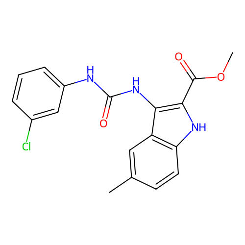 methyl 3-{[(3-chlorophenyl)carbamoyl]amino}-5-methyl-1H-indole-2-carboxylate structure