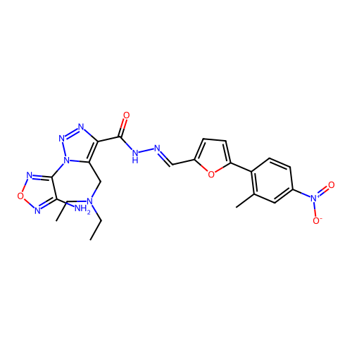 (E)-1-(4-amino-1,2,5-oxadiazol-3-yl)-5-((diethylamino)methyl)-N'-((5-(2-methyl-4-nitrophenyl)furan-2-yl)methylene)-1H-1,2,3-triazole-4-carbohydrazide structure