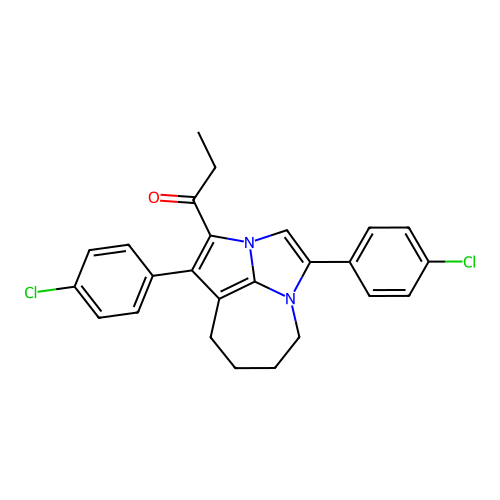 1-(1,4-bis(4-chlorophenyl)-5,6,7,8-tetrahydro-2a,4a-diazacyclopenta[cd]azulen-2-yl)propan-1-one structure