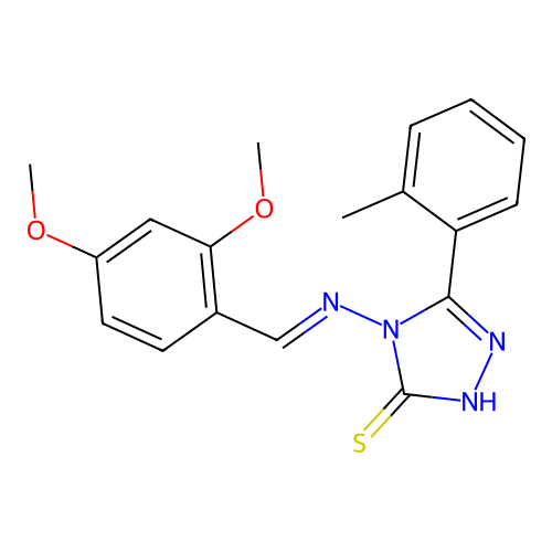 4-[(E)-(2,4-dimethoxyphenyl)methylideneamino]-3-(2-methylphenyl)-1H-1,2,4-triazole-5-thione structure