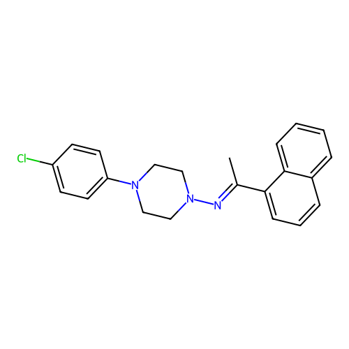 4-(4-chlorophenyl)-N-[(1E)-1-(naphthalen-1-yl)ethylidene]piperazin-1-amine structure