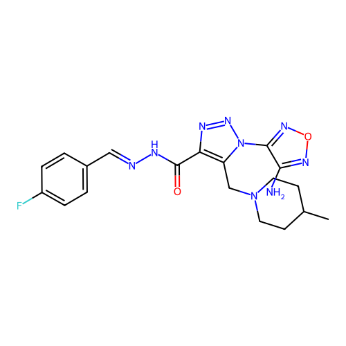 (E)-1-(4-amino-1,2,5-oxadiazol-3-yl)-N'-(4-fluorobenzylidene)-5-((4-methylpiperidin-1-yl)methyl)-1H-1,2,3-triazole-4-carbohydrazide structure
