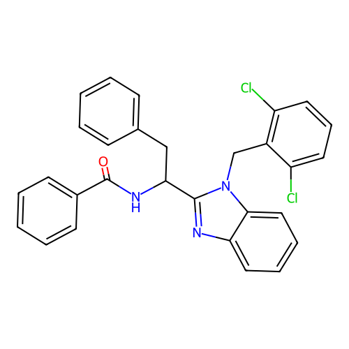 N-{1-[1-(2,6-dichlorobenzyl)-1H-benzimidazol-2-yl]-2-phenylethyl}benzamide structure