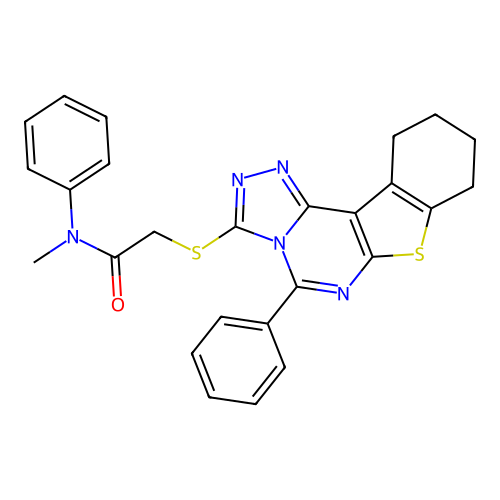 N-methyl-N-phenyl-2-((5-phenyl-8,9,10,11-tetrahydrobenzo[4,5]thieno[3,2-e][1,2,4]triazolo[4,3-c]pyrimidin-3-yl)thio)acetamide structure