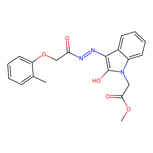 (Z)-methyl 2-(2-oxo-3-(2-(2-(o-tolyloxy)acetyl)hydrazono)indolin-1-yl)acetate structure