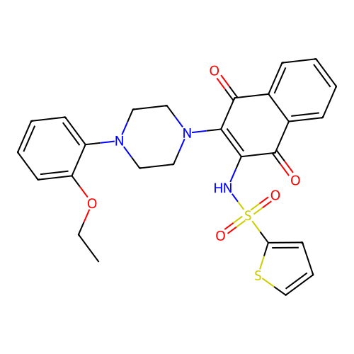 N-[3-[4-(2-ethoxyphenyl)piperazin-1-yl]-1,4-dioxonaphthalen-2-yl]thiophene-2-sulfonamide structure