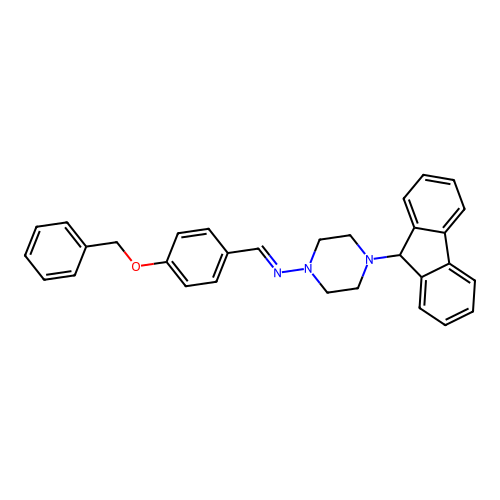 (E)-N-(4-(benzyloxy)benzylidene)-4-(9H-fluoren-9-yl)piperazin-1-amine structure