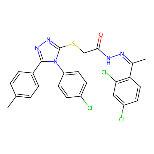 (Z)-2-((4-(4-chlorophenyl)-5-(p-tolyl)-4H-1,2,4-triazol-3-yl)thio)-N'-(1-(2,4-dichlorophenyl)ethylidene)acetohydrazide structure