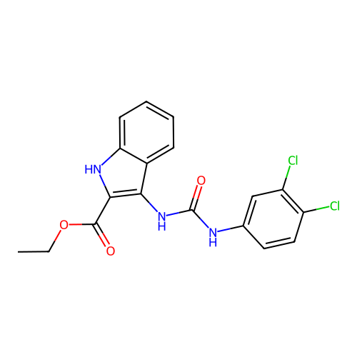 ethyl 3-{[(3,4-dichlorophenyl)carbamoyl]amino}-1H-indole-2-carboxylate structure