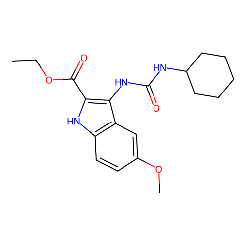 ethyl 3-[(cyclohexylcarbamoyl)amino]-5-methoxy-1H-indole-2-carboxylate structure
