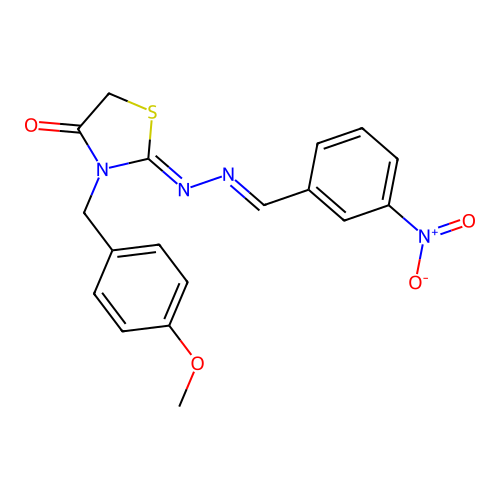 (Z)-3-(4-methoxybenzyl)-2-((E)-(3-nitrobenzylidene)hydrazono)thiazolidin-4-one structure