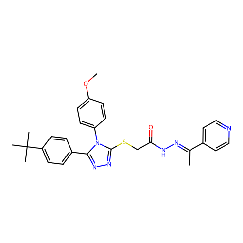 2-[[5-(4-tert-butylphenyl)-4-(4-methoxyphenyl)-1,2,4-triazol-3-yl]sulfanyl]-N-[(Z)-1-pyridin-4-ylethylideneamino]acetamide structure