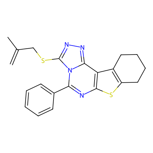 3-((2-methylallyl)thio)-5-phenyl-8,9,10,11-tetrahydrobenzo[4,5]thieno[3,2-e][1,2,4]triazolo[4,3-c]pyrimidine structure