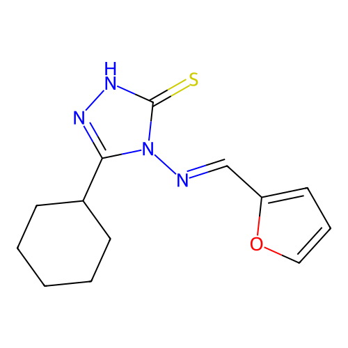 5-cyclohexyl-4-[(2-furylmethylene)amino]-4H-1,2,4-triazole-3-thiol structure