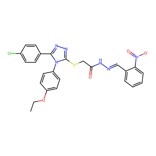 2-{[5-(4-chlorophenyl)-4-(4-ethoxyphenyl)-4H-1,2,4-triazol-3-yl]sulfanyl}-N'-[(E)-(2-nitrophenyl)methylidene]acetohydrazide structure