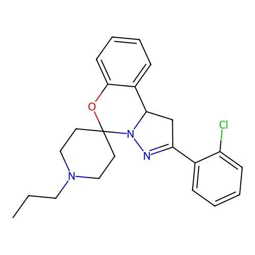 2'-(2-chlorophenyl)-1-propyl-1',10b'-dihydrospiro[piperidine-4,5'-pyrazolo[1,5-c][1,3]benzoxazine] structure
