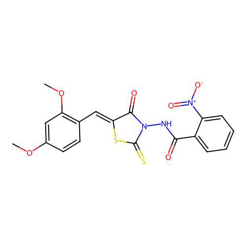 (Z)-N-(5-(2,4-dimethoxybenzylidene)-4-oxo-2-thioxothiazolidin-3-yl)-2-nitrobenzamide structure