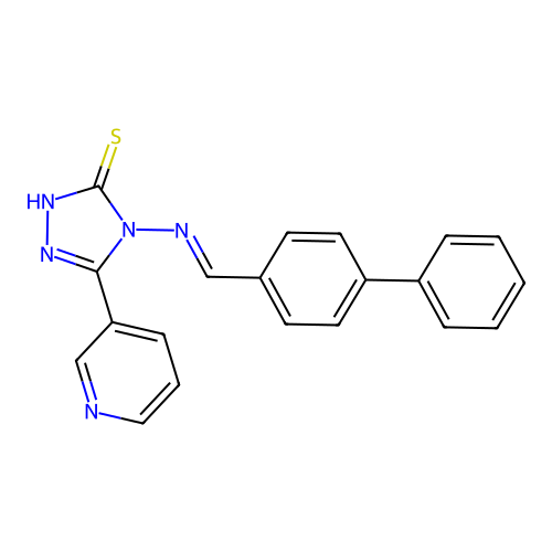 4-[(1E)-2-(4-phenylphenyl)-1-azavinyl]-5-(3-pyridyl)-1,2,4-triazole-3-thiol structure