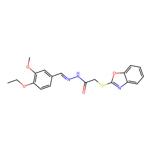 (E)-2-(benzo[d]oxazol-2-ylthio)-N'-(4-ethoxy-3-methoxybenzylidene)acetohydrazide structure