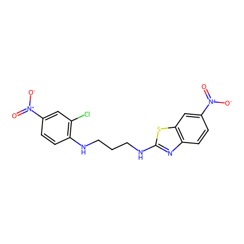 N-(2-chloro-4-nitrophenyl)-N'-(6-nitro-1,3-benzothiazol-2-yl)propane-1,3-diamine structure