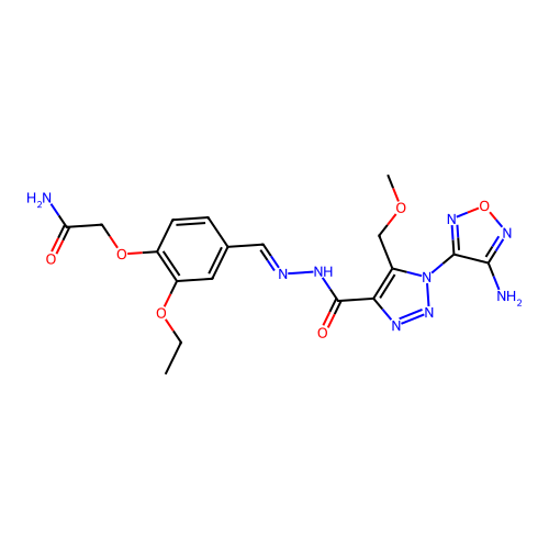 (E)-2-(4-((2-(1-(4-amino-1,2,5-oxadiazol-3-yl)-5-(methoxymethyl)-1H-1,2,3-triazole-4-carbonyl)hydrazono)methyl)-2-ethoxyphenoxy)acetamide structure