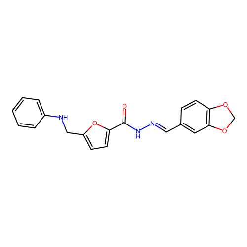 (E)-N'-(benzo[d][1,3]dioxol-5-ylmethylene)-5-((phenylamino)methyl)furan-2-carbohydrazide structure