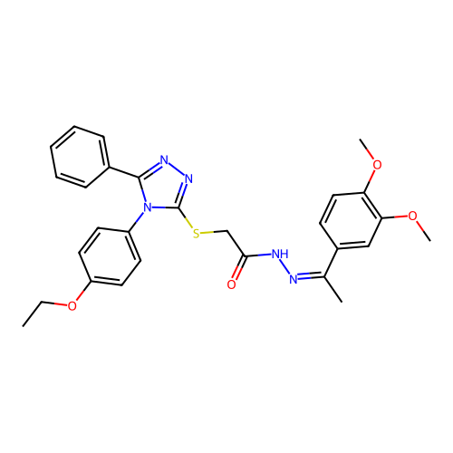 N'-[(1Z)-1-(3,4-dimethoxyphenyl)ethylidene]-2-{[4-(4-ethoxyphenyl)-5-phenyl-4H-1,2,4-triazol-3-yl]sulfanyl}acetohydrazide structure