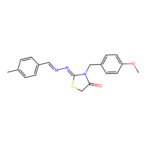 (Z)-3-(4-methoxybenzyl)-2-((E)-(4-methylbenzylidene)hydrazono)thiazolidin-4-one structure