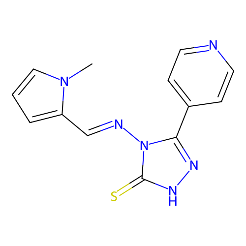 4-[(1E)-2-(1-methylpyrrol-2-yl)-1-azavinyl]-5-(4-pyridyl)-1,2,4-triazole-3-thi ol structure