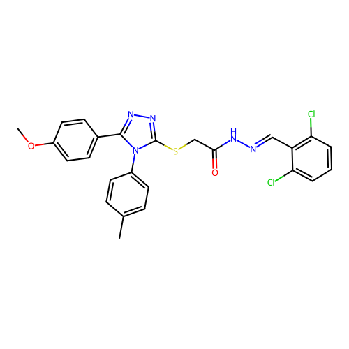 N'-[(E)-(2,6-dichlorophenyl)methylidene]-2-{[5-(4-methoxyphenyl)-4-(4-methylphenyl)-4H-1,2,4-triazol-3-yl]sulfanyl}acetohydrazide structure