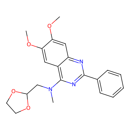 N-(1,3-dioxolan-2-ylmethyl)-6,7-dimethoxy-N-methyl-2-phenylquinazolin-4-amine structure